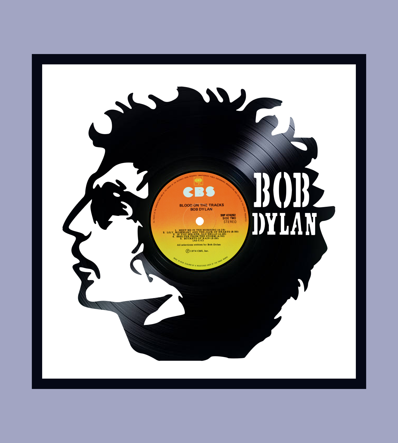 Framed Vinyl Record of Bob Dylan Blood on the Tracks