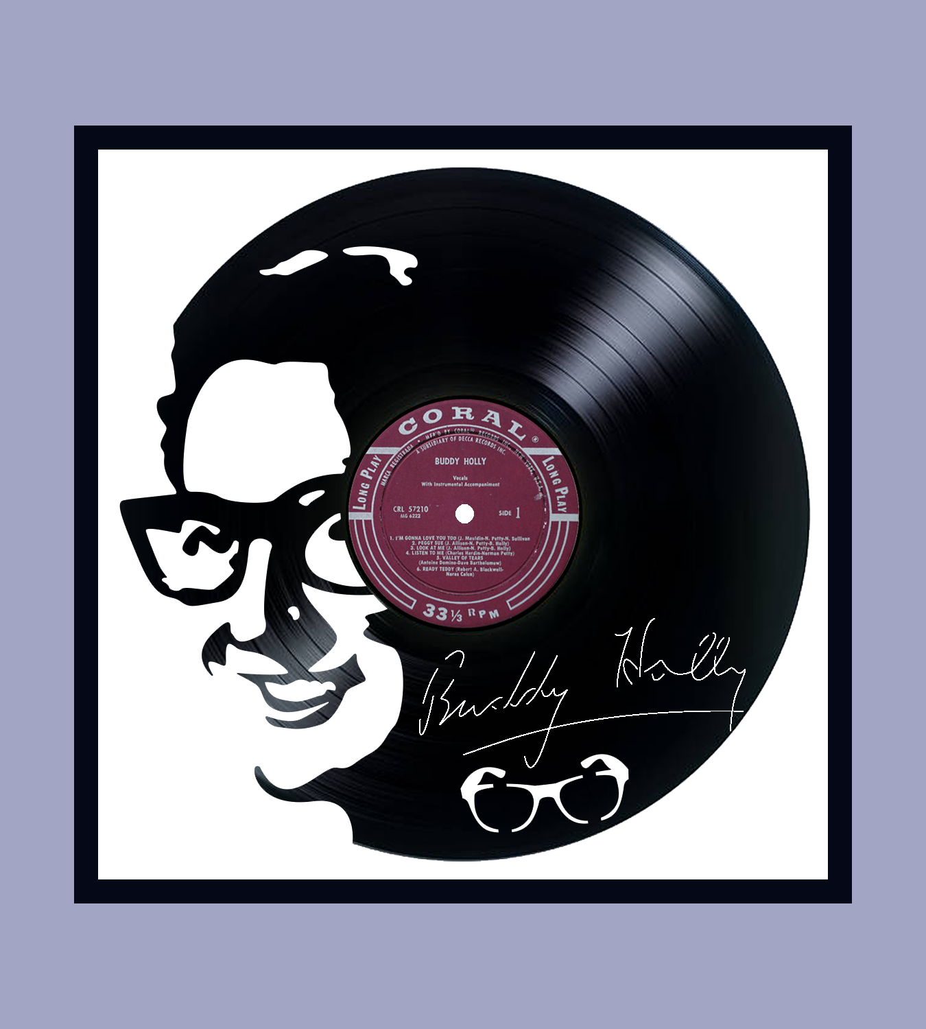 Framed Vinyl Record of Budy Holly